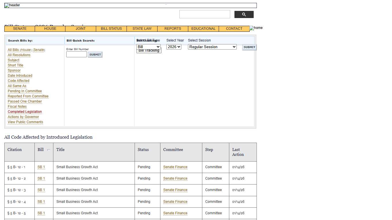 Bill Status - Code Affected by Introduced Legislation
