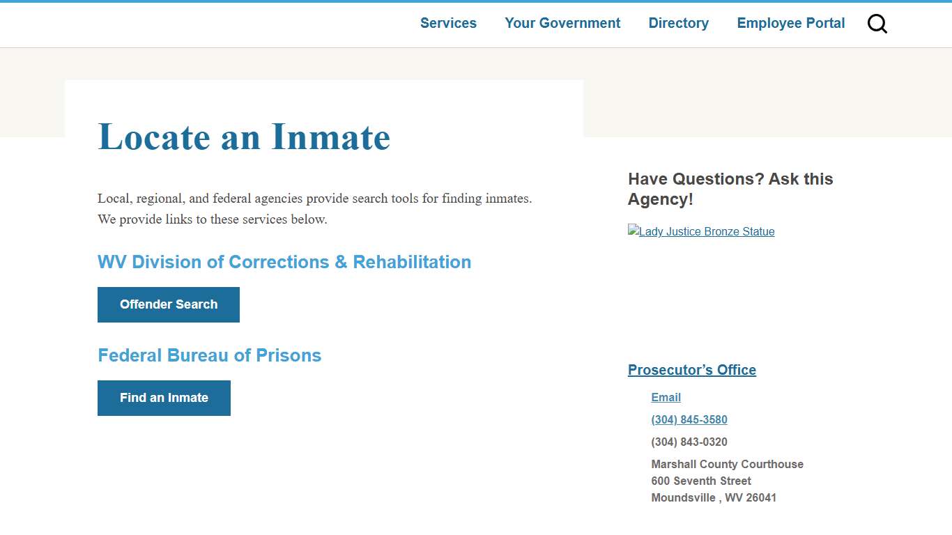 Locate an Inmate - Marshall County Commission