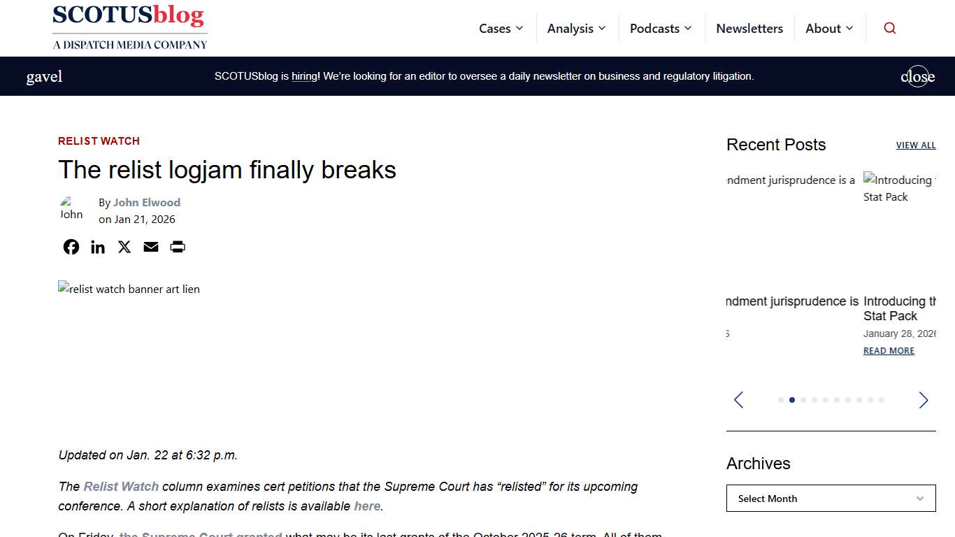 The relist logjam finally breaks - SCOTUSblog
